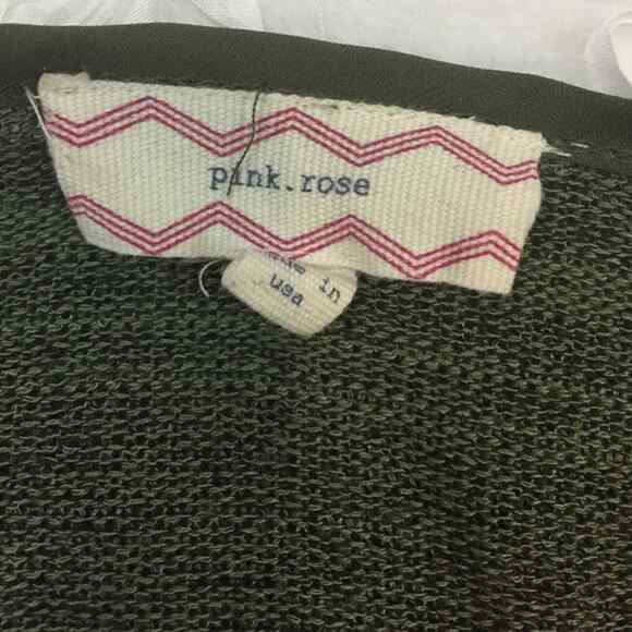 Olive Army Green Lightweight Open Back Sweater Pink Rose L - Picture 4 of 4